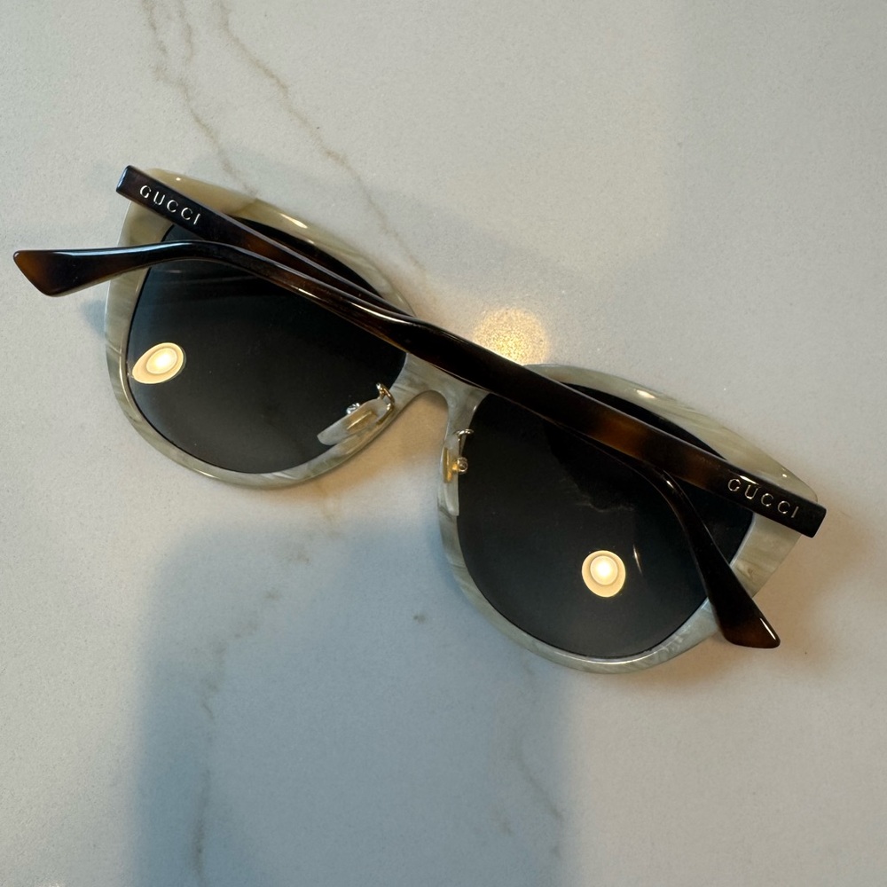 Gucci Round Cat Eye Sunglasses, Black, Pearl and Tortoise Shell - Picture 3 of 10